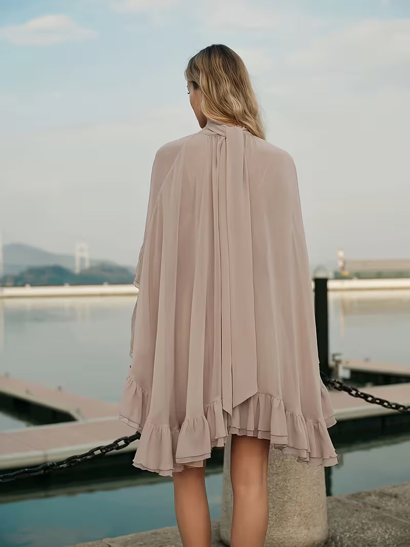 Seraphina | Damen Chiffon Maxikleid mit Umhang, Rüschen festlich