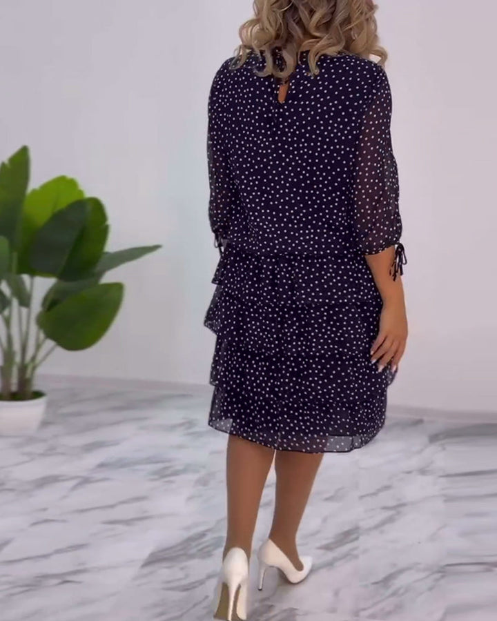 Vivian | Damen Chiffonkleid Gepunktet Lagen-Rock ¾ Arm