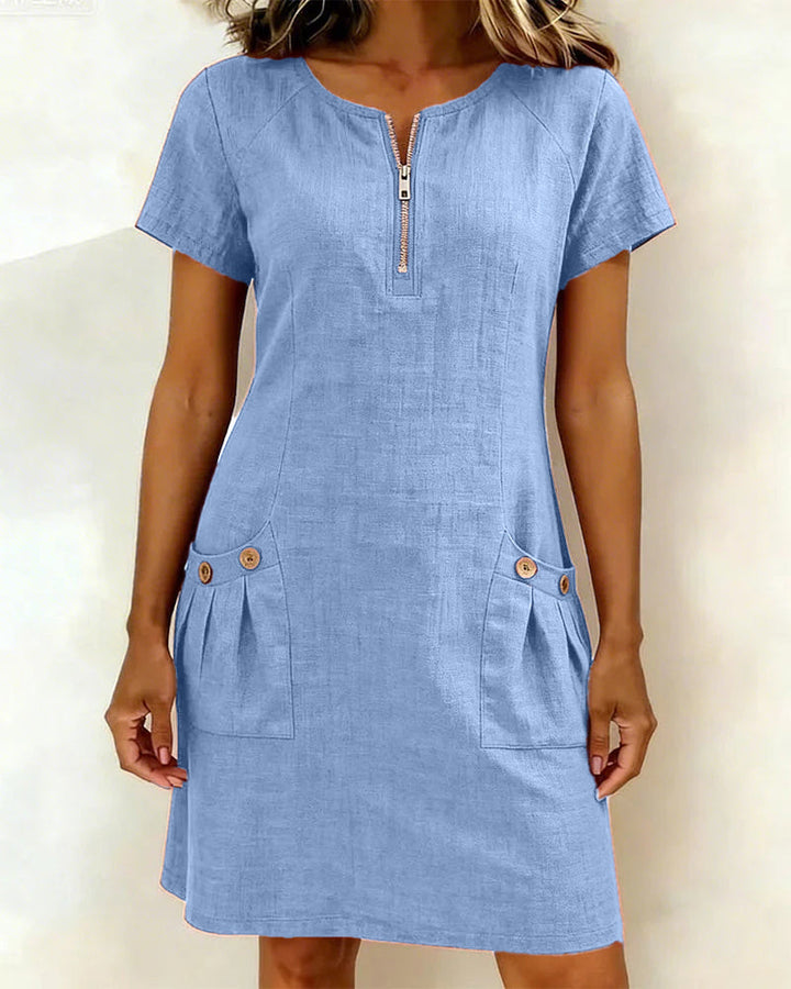 Mia | Damen kleid Kurzarm A-Linie mit Reißverschluss