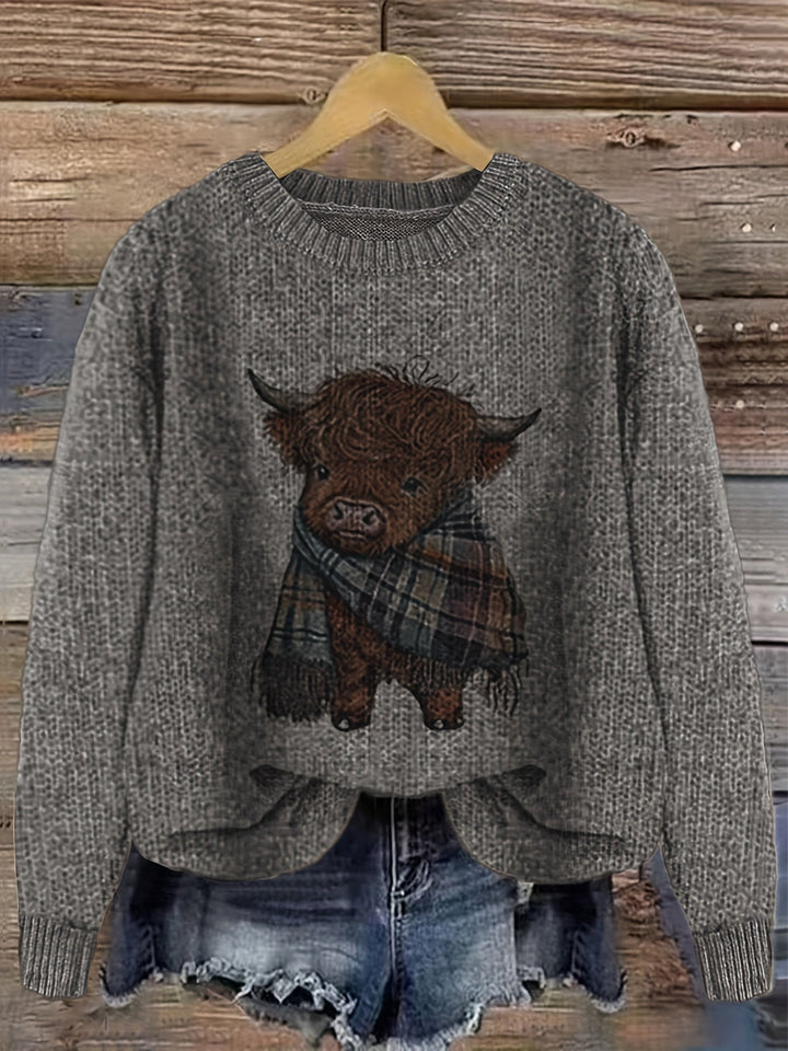 Hildveke | Damen Strickpullover Highland Kuh Motiv