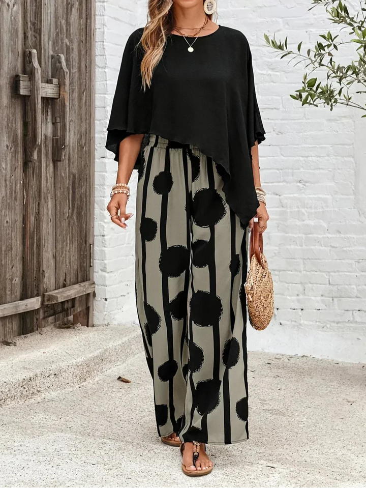 Dina | Damen Set Oversized Top und Weithose Gepunktet