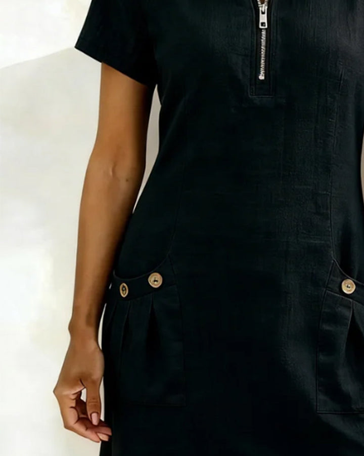 Mia | Damen kleid Kurzarm A-Linie mit Reißverschluss