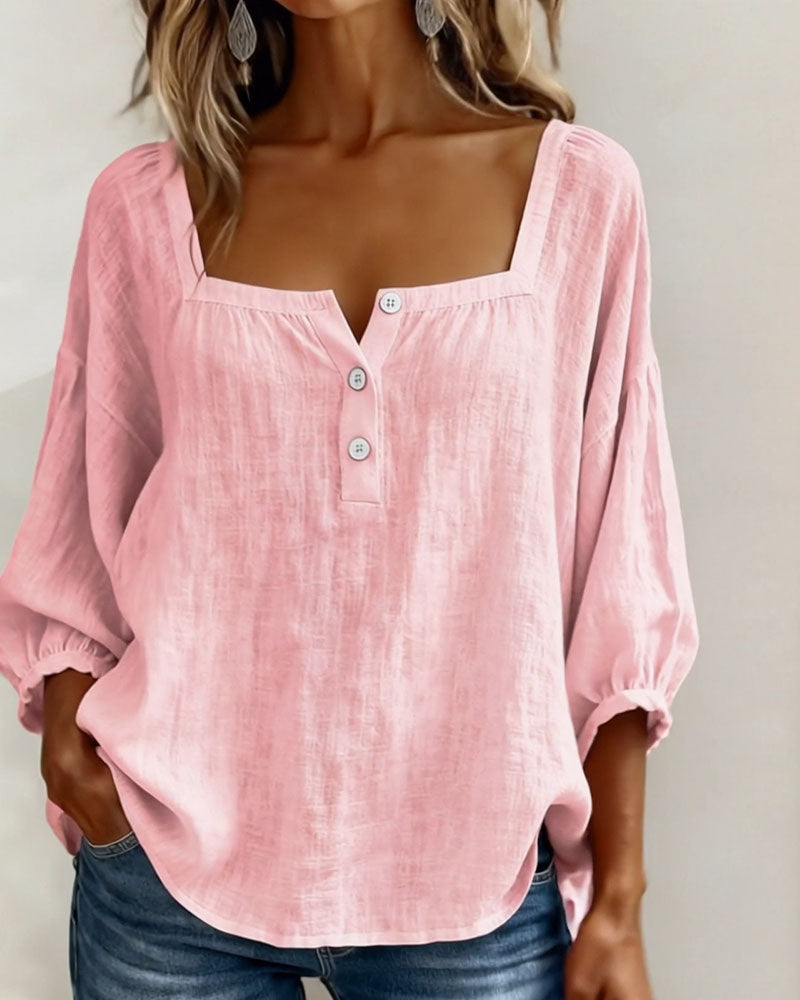 Emma | Damen Bluse Eckiger Ausschnitt 3/4-Arm Puffärmel