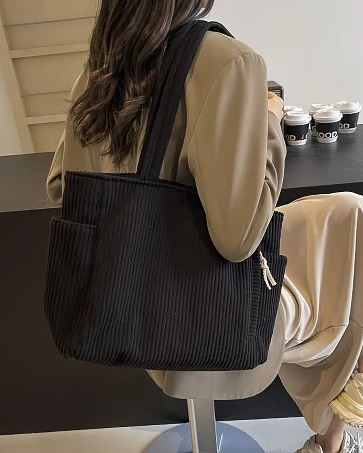 Ynna | Damen Schultertasche Cord-Optik Shopper mit Kordelzug