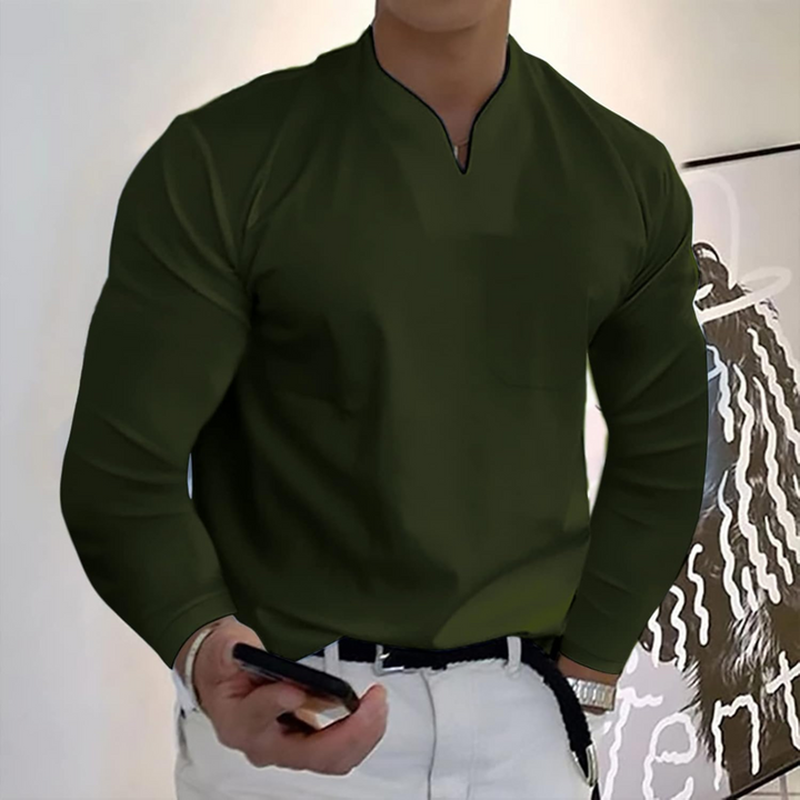 Jem | Herren Langarm Poloshirt V-Ausschnitt Slim Fit Polo