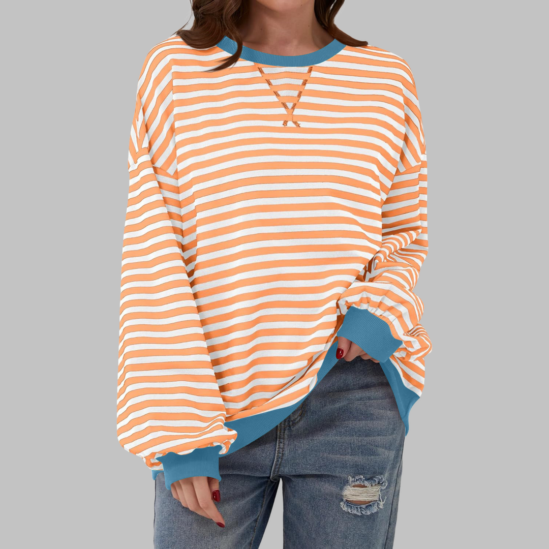 Mara | Damen Streifenpullover Oversized Rundhals Langarm