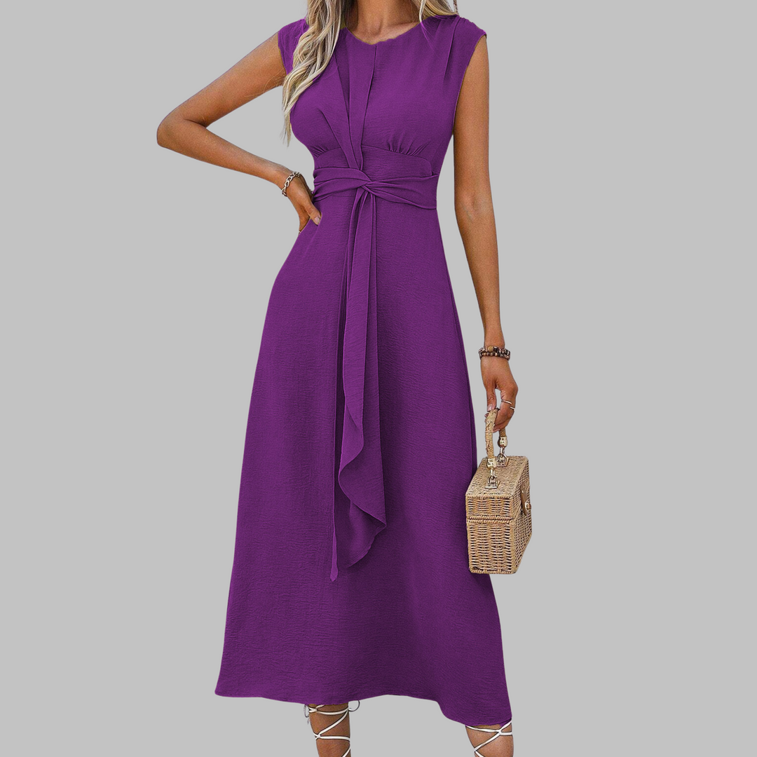 Valentina | Damen Midi-Kleid Ärmellos Bindegürtel Elegant
