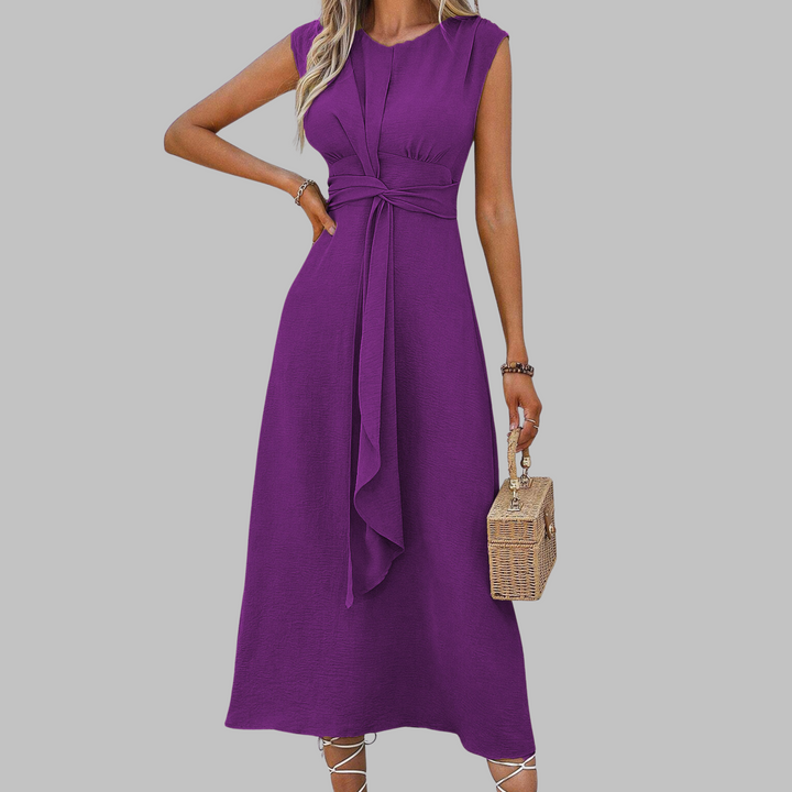 Valentina | Damen Midi-Kleid Ärmellos Bindegürtel Elegant
