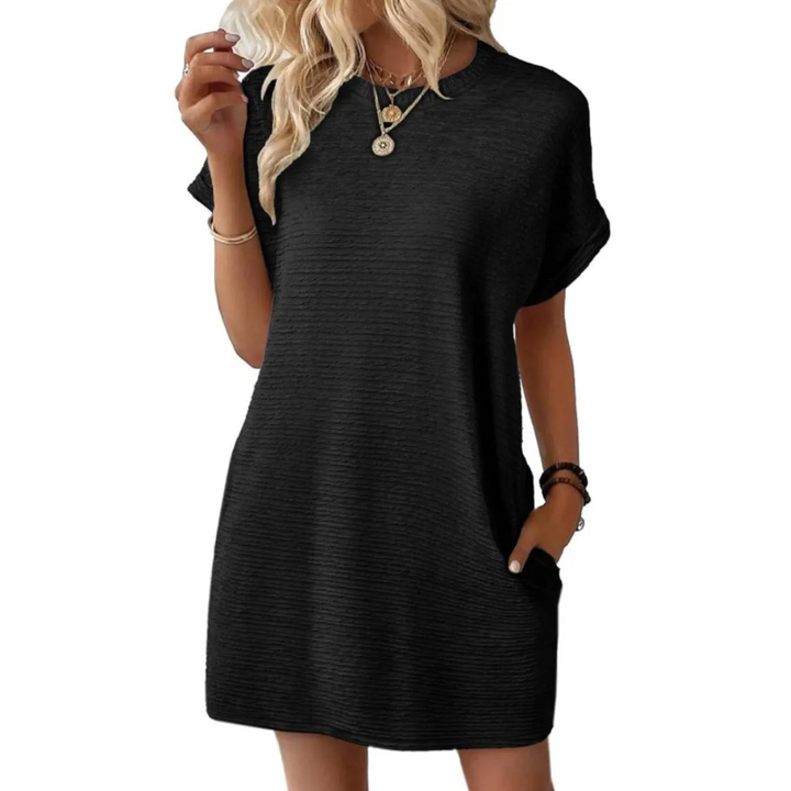 Siona | Damen T-Shirt Kleid Kurzarm Rundhals Mini Unifarbe