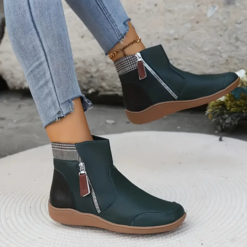 Ida | Damen Ankle Boots Flach Seitlicher Reißverschluss Winterstiefel
