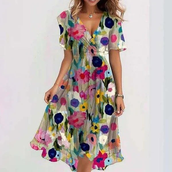 Ruffa | Damen Blumenkleid Midi V-Ausschnitt Sommerkleid
