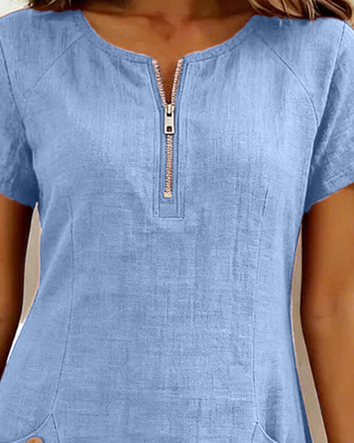 Mia | Damen kleid Kurzarm A-Linie mit Reißverschluss