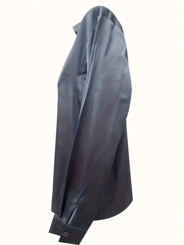 Stella | Damen Satin Bluse Langarm V-Ausschnitt Elegant