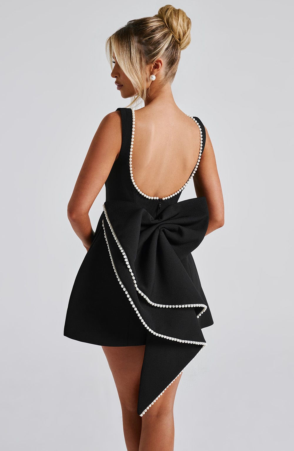 Narula | Damen Mini Kleid A-Linie Perlenkragen Schleife Festlich
