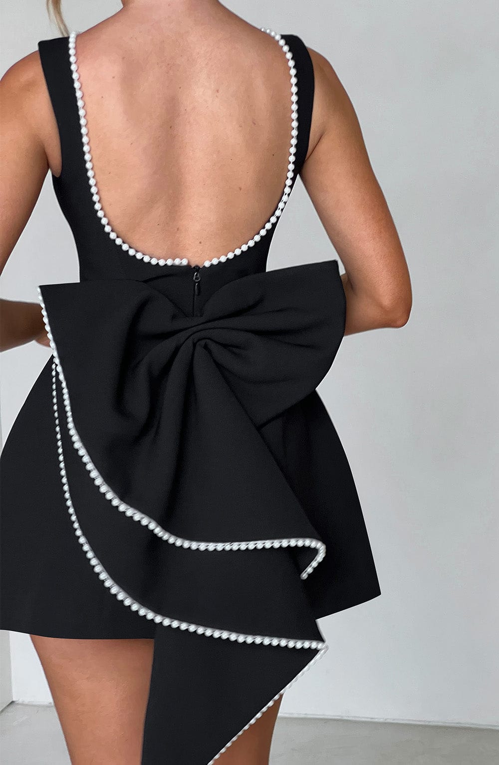 Narula | Damen Mini Kleid A-Linie Perlenkragen Schleife Festlich