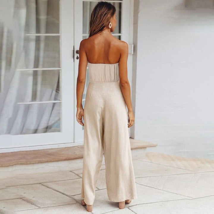 Naia | Damen Bandeau Jumpsuit Wide Leg Bindegürtel