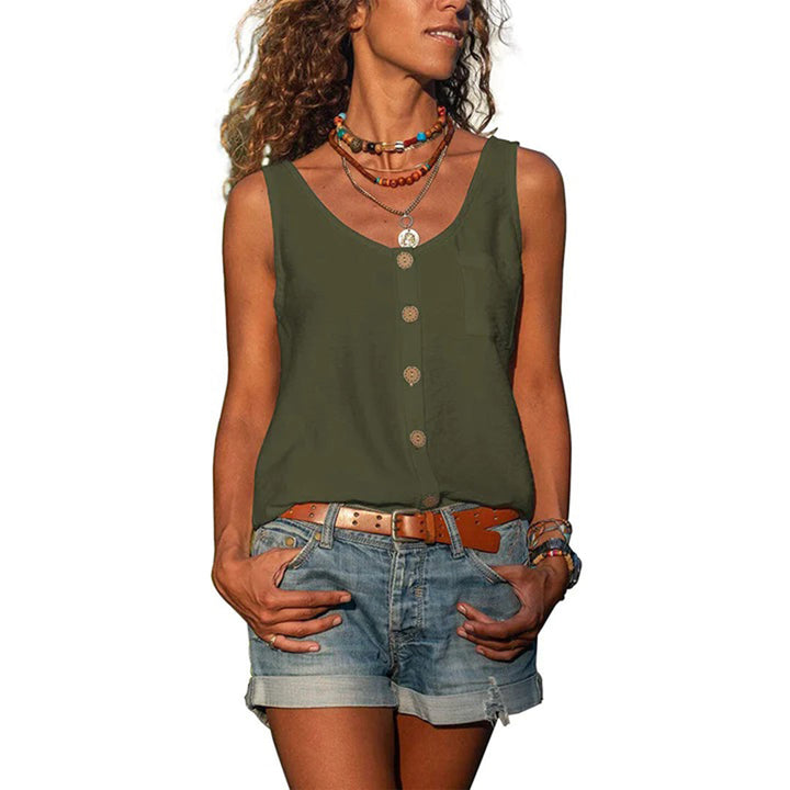 Mavia | Damen Ärmelloses Top mit Knöpfen Loose Fit Sommertop