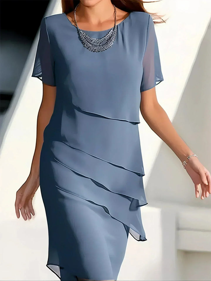 Grace | Damen Elegantes Kleid Kurzarm Chiffon Lagen-Look