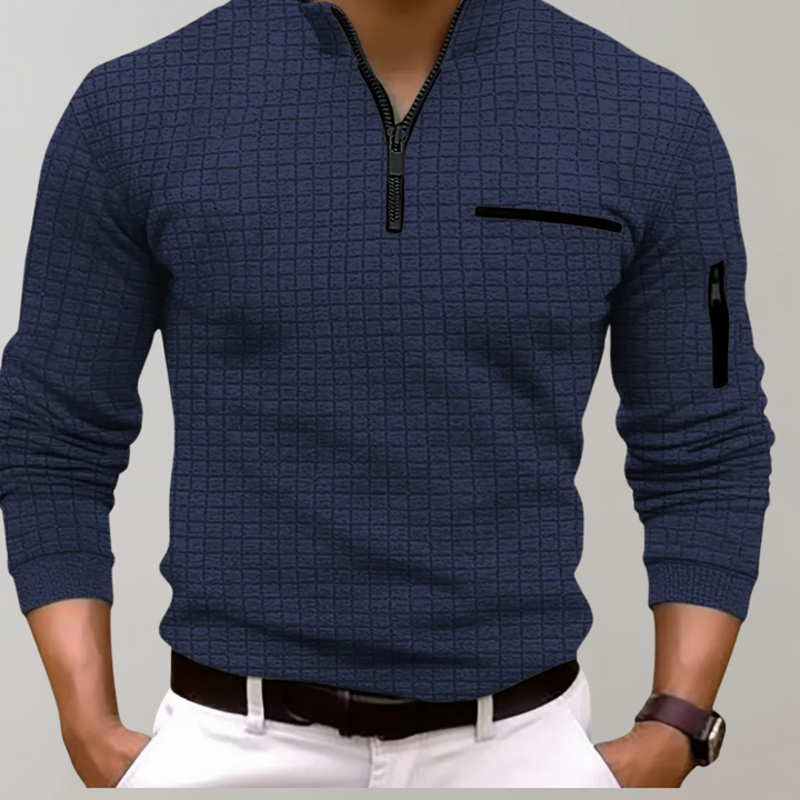 Paulo | Herren-Pullover mit Strukturmuster und Reißverschlusskragen