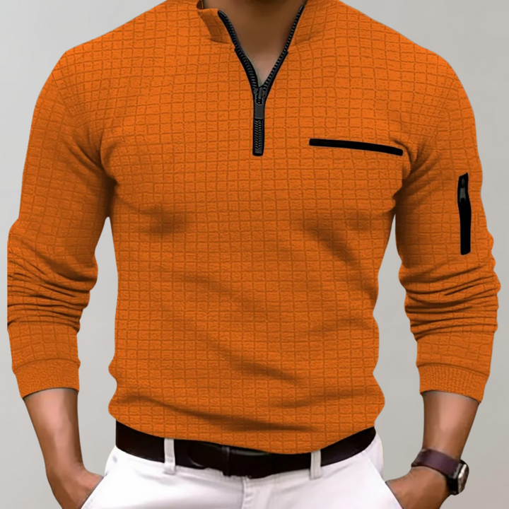 Paulo | Herren-Pullover mit Strukturmuster und Reißverschlusskragen