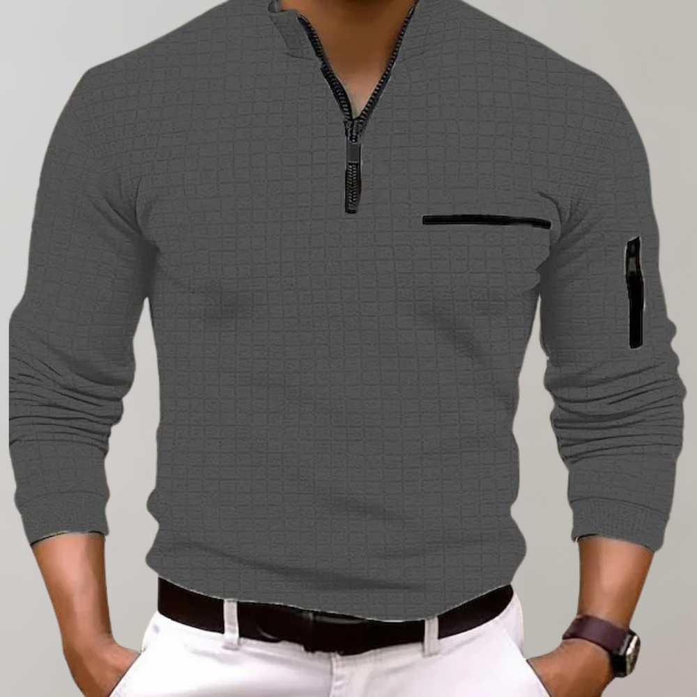 Paulo | Herren-Pullover mit Strukturmuster und Reißverschlusskragen
