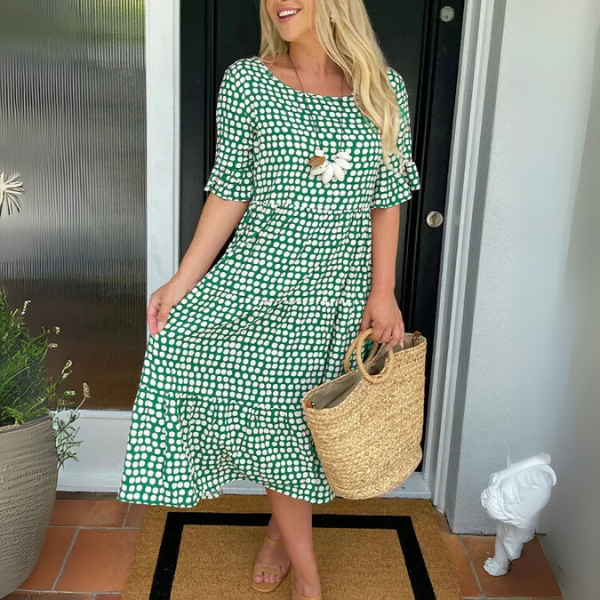 Luna | Damen Midi Kleid Kurzarm Gepunktet Stufenkleid Sommerkleid