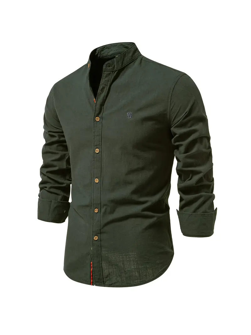 Reid | Herren hemd Stehkragen Langarm Casual Slim Fit