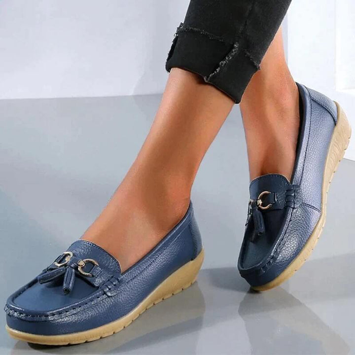 Bella | Damen Leder Loafer Flach Komfort Quaste Slipper