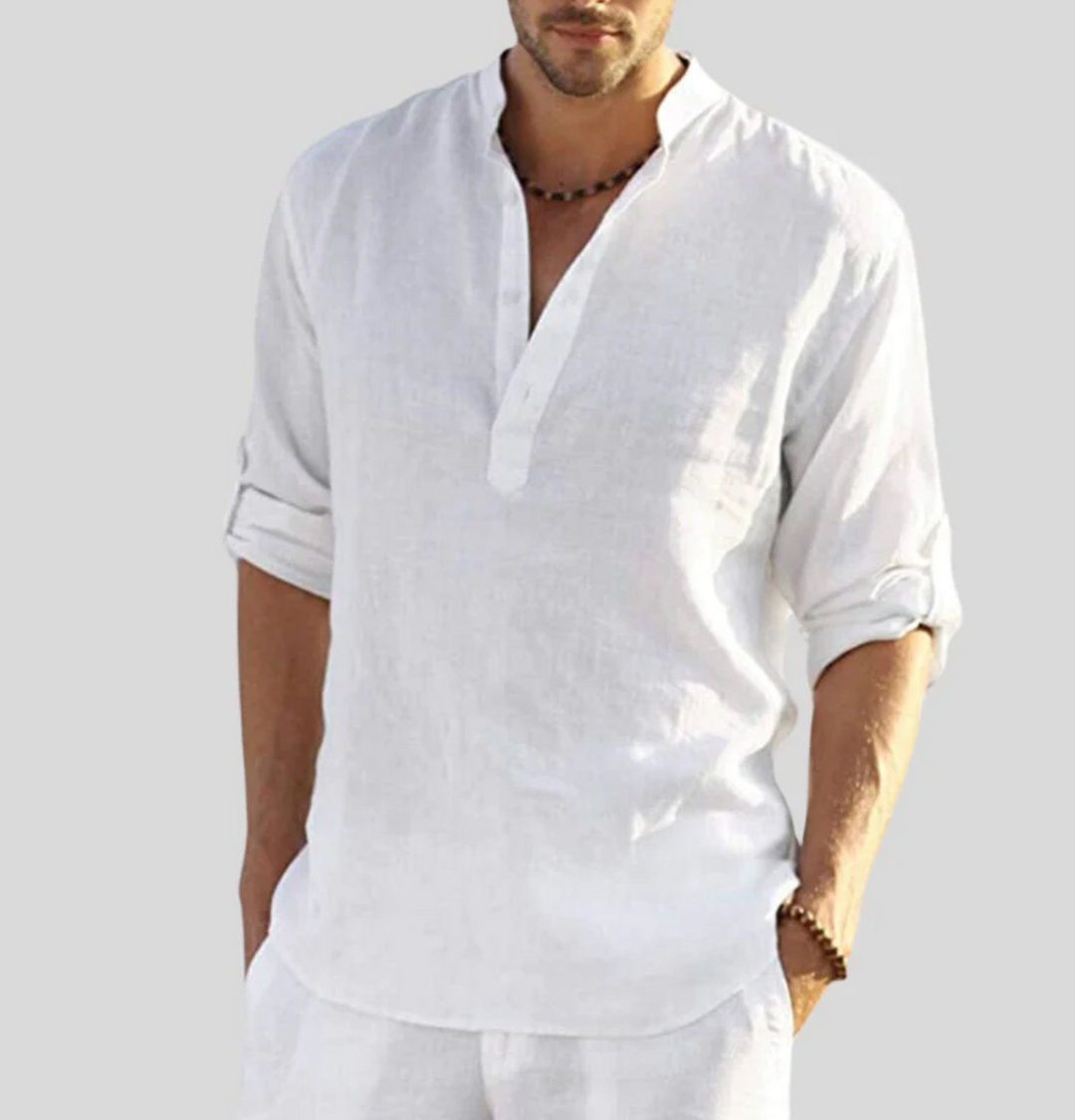 Marco | Herren Leinenhemd Langarm Henley Freizeithemd Sommer