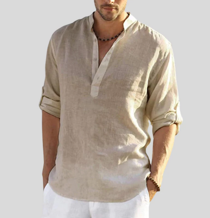 Marco | Herren Leinenhemd Langarm Henley Freizeithemd Sommer