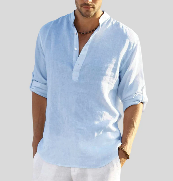 Marco | Herren Leinenhemd Langarm Henley Freizeithemd Sommer