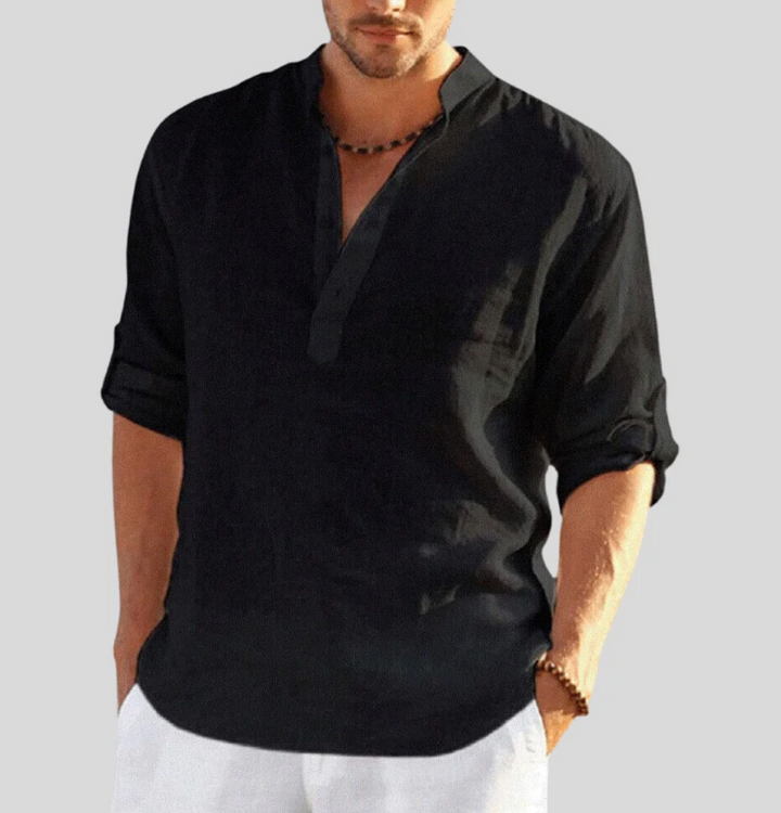 Marco | Herren Leinenhemd Langarm Henley Freizeithemd Sommer