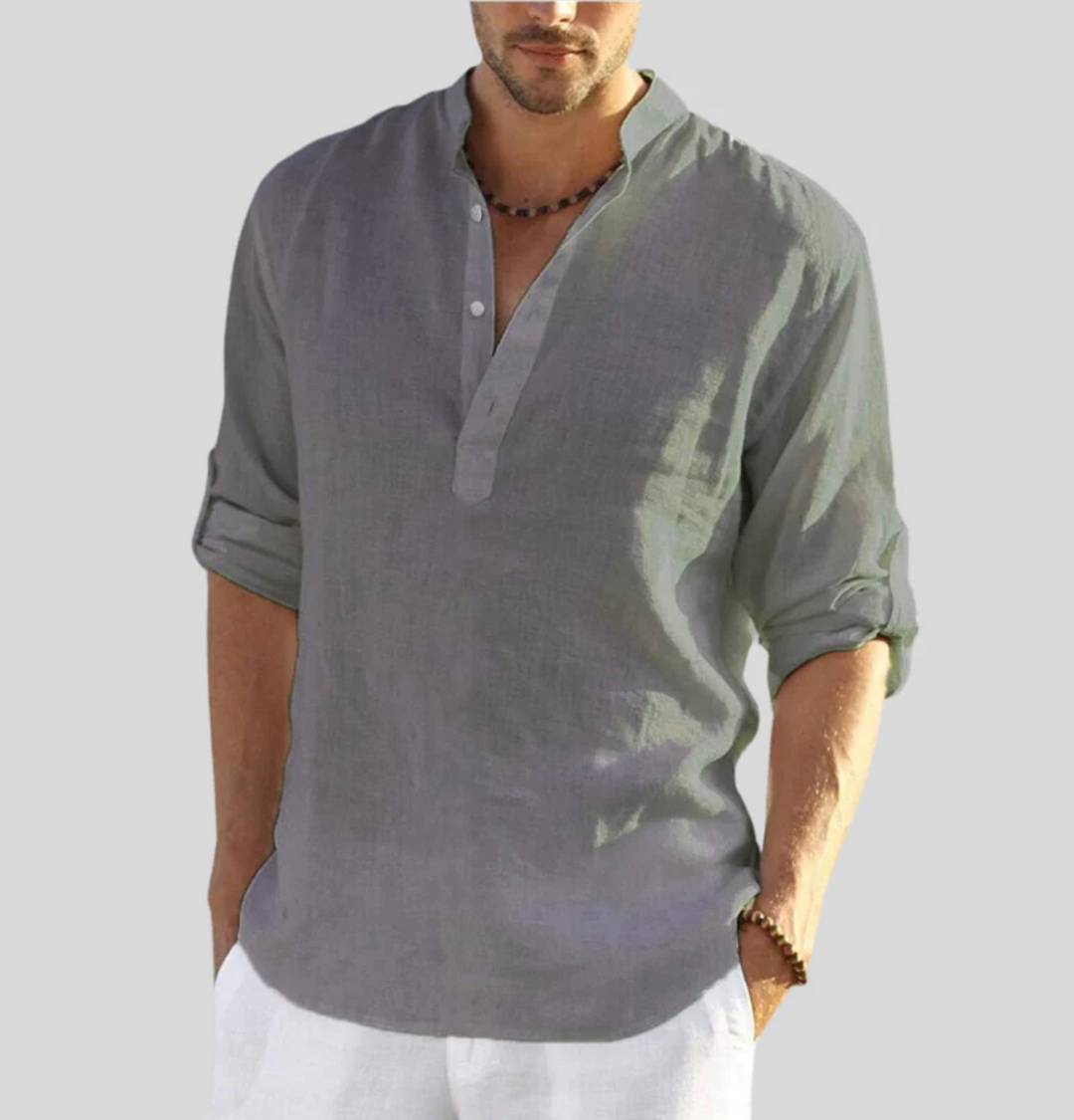 Marco | Herren Leinenhemd Langarm Henley Freizeithemd Sommer