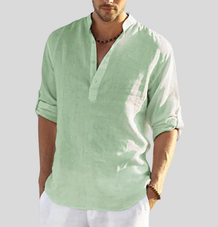 Marco | Herren Leinenhemd Langarm Henley Freizeithemd Sommer