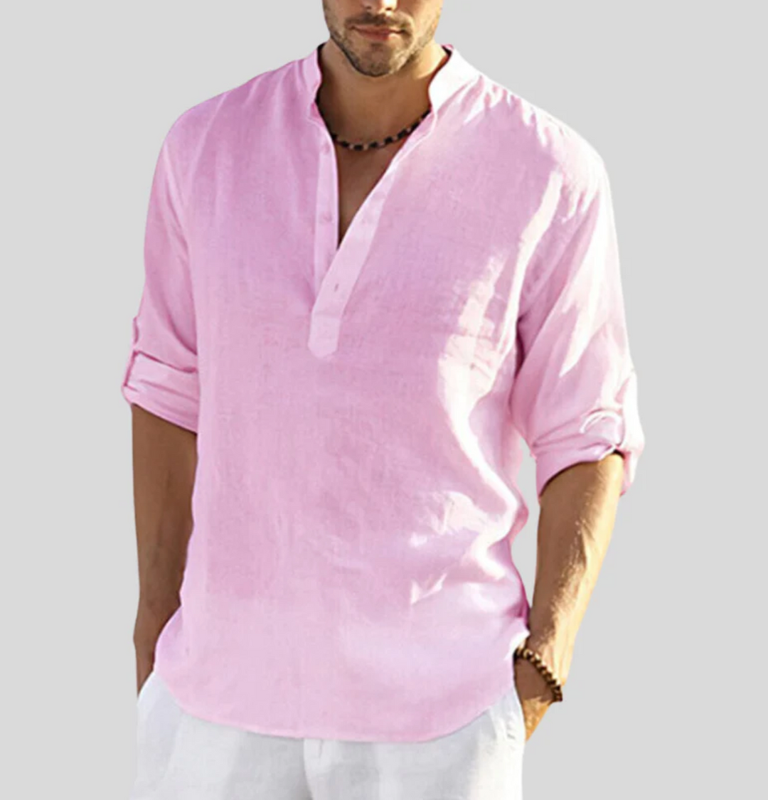 Marco | Herren Leinenhemd Langarm Henley Freizeithemd Sommer