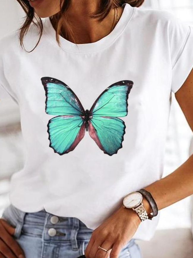 Leonora | Damen Herz Print T-Shirt Rundhals Kurzarm