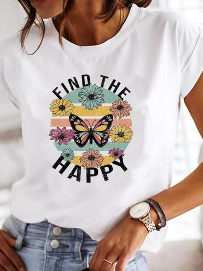 Leonora | Damen Herz Print T-Shirt Rundhals Kurzarm