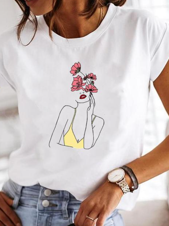 Leonora | Damen Herz Print T-Shirt Rundhals Kurzarm