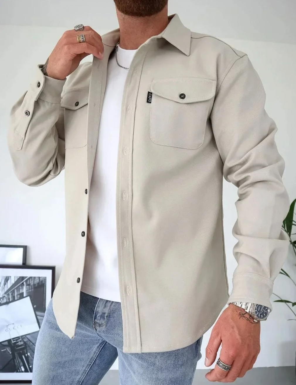 Vinno | Herren Langarm-Freizeithemdjacke