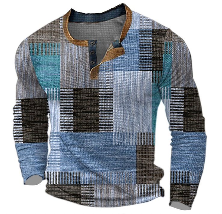 Ruud | Herren Henley Langarmshirt Colorblock Karo Print