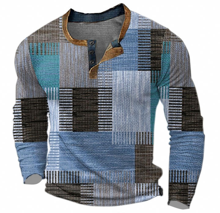 Ruud | Herren Henley Langarmshirt Colorblock Karo Print