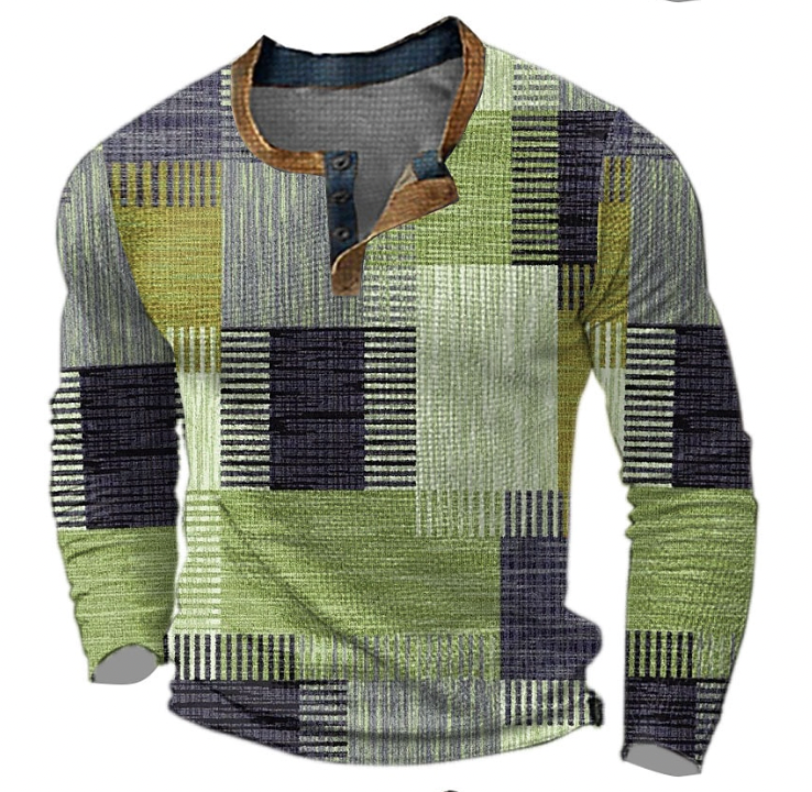 Ruud | Herren Henley Langarmshirt Colorblock Karo Print