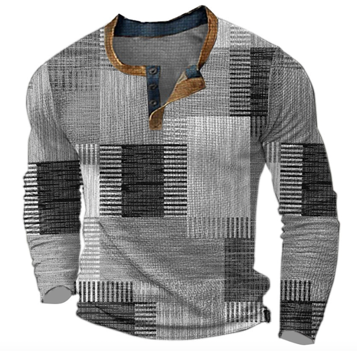 Ruud | Herren Henley Langarmshirt Colorblock Karo Print