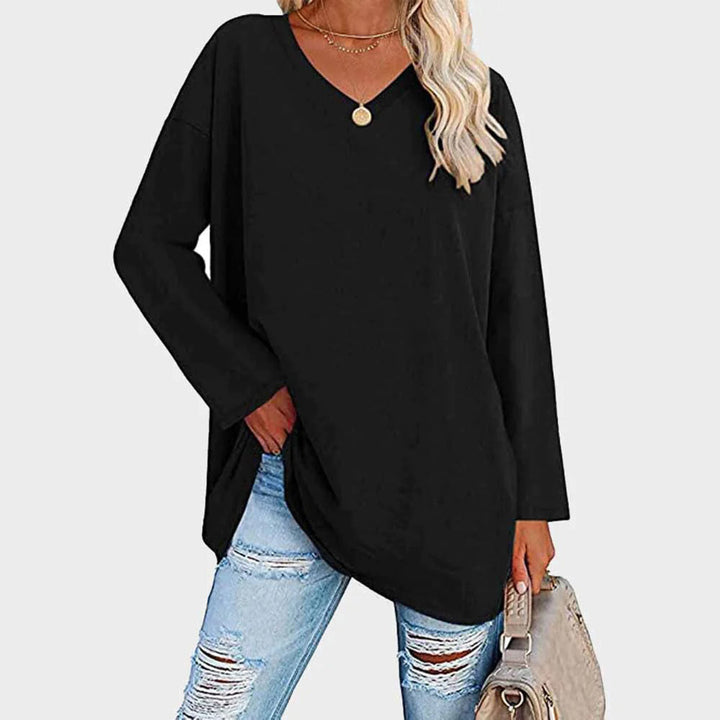 Cora | Damen Longshirt V-Ausschnitt Langarm Übergroß Sommer