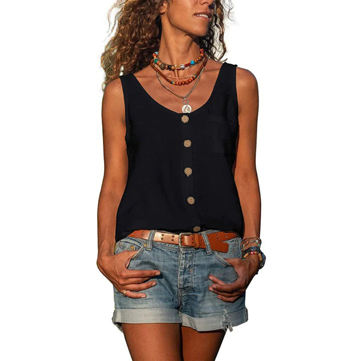 Mavia | Damen Ärmelloses Top mit Knöpfen Loose Fit Sommertop