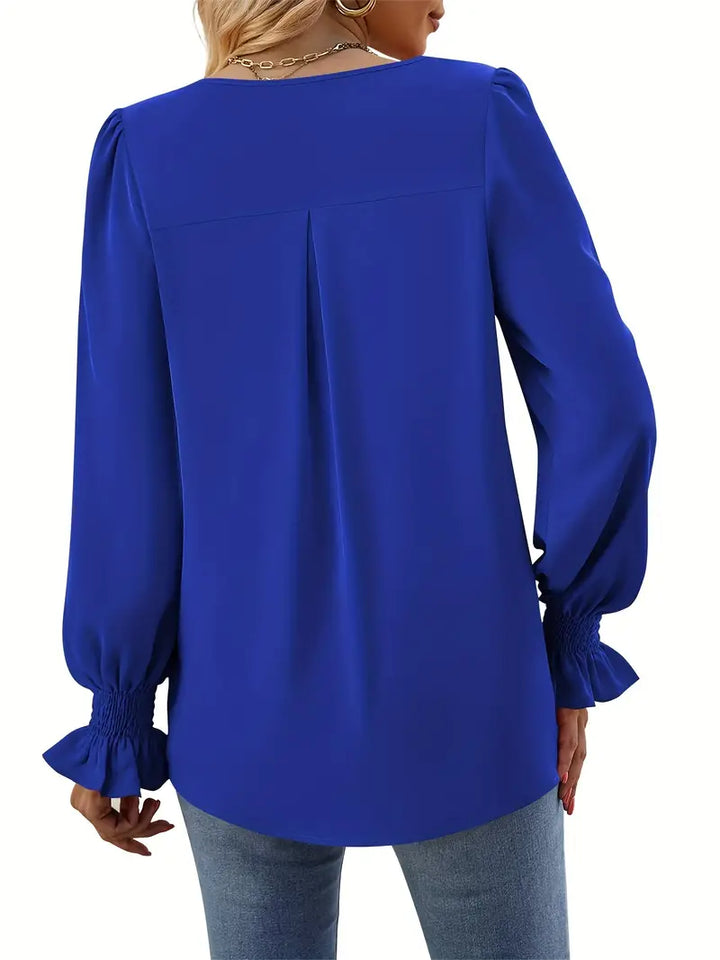 Lefa | Damen Chiffon Bluse V-Ausschnitt Laternenärmel Frühling