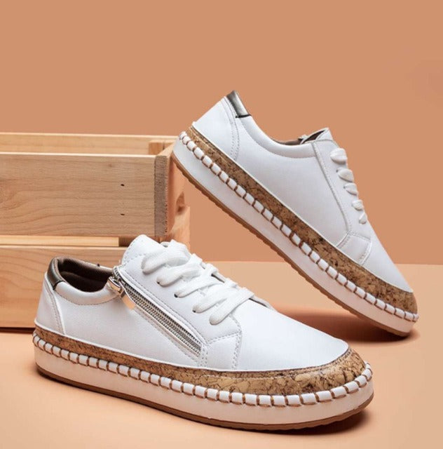 Meffa | Damen Plateau Sneaker Blumenmuster Reißverschluss Espadrille Stil