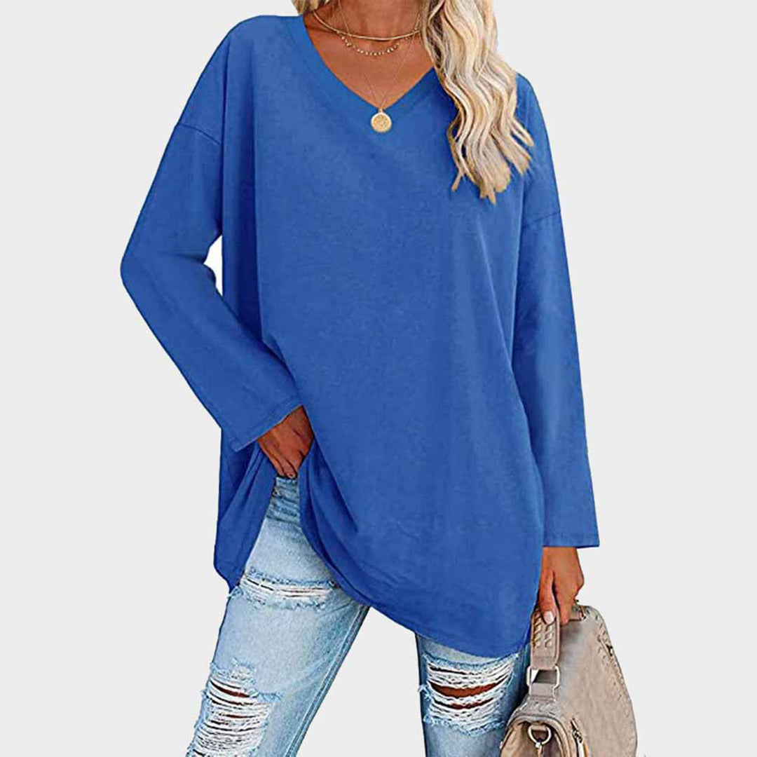Cora | Damen Longshirt V-Ausschnitt Langarm Übergroß Sommer