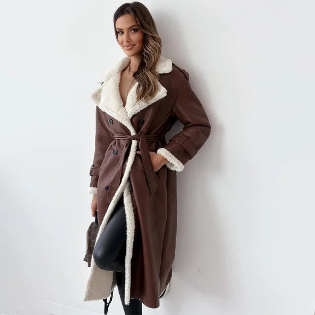 Solvike | Damen Wintermantel mit Teddyfutter Trenchcoat - Taupe - Image 9