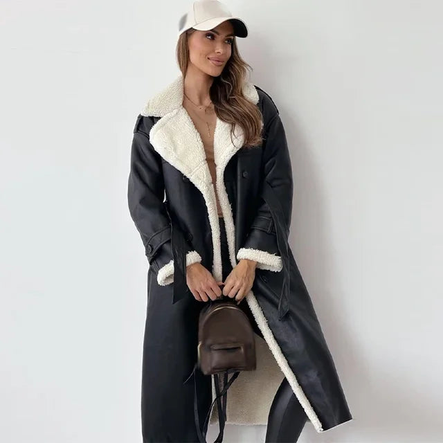 Solveike | Damen Langer Wintermantel mit Fleece-Futter - Taupe - Image 6